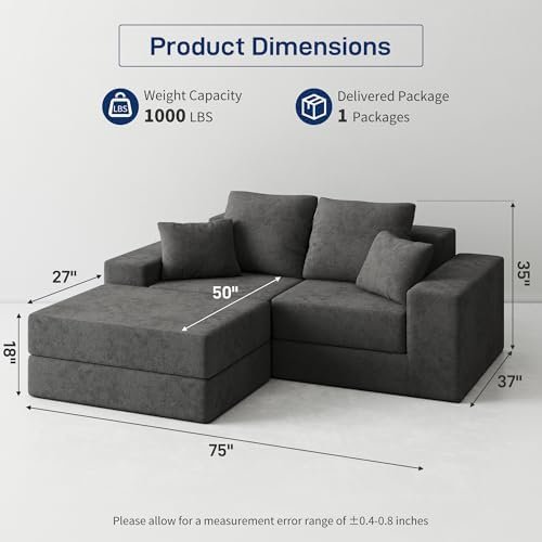 Cloud Modular Sectional Sofa, Comfy Boneless Couch for Living Room, Modern L-Shaped Couch with Reversible Chaise, Customizable Sleeper Sofa with Non Slip, No Assembly & Deep Seat, Dark Grey