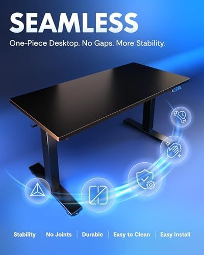 FLEXISPOT EN1 One-Piece Standing Desk, 48"x24" Seamless Desktop Electric Height Adjustable for Home Office, Study Rooms & Multi-Device Workstations, Black
