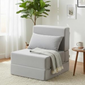 Folding Sofa Bed, Convertible Sleeper Chair with Pillow, Foldable Mattress & Back Support, Portable Floor Lounger Futon for Apartment, Dorm, Living Room, Bedroom, Grey