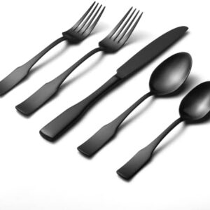 Alata Kate Black Satin 40-Piece Silverware Set, Service for 8, Stainless Steel Flatware Set, Matte Polished Cutlery Set, Dishwasher Safe