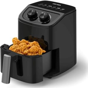 OSTBA 2.5QT Air Fryer for 1–2 People, Small Air Fryer with 6 Menu Options, Dual Knob Manual Temp & Timer, 3D Rapid Air Circulation, Nonstick & Dishwasher Safe Basket, Oil-Free Healthy Cooking