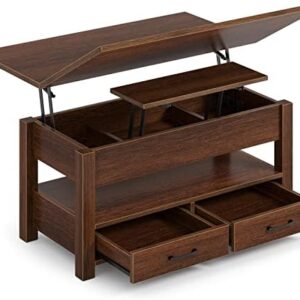 Rolanstar Coffee Table Lift Top, Multi-Function Convertible Coffee Table with Drawers and Hidden Compartment, Converts to Dining Table for Living Room, Home Office,Espresso