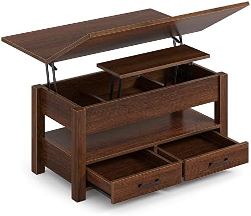 Rolanstar Coffee Table Lift Top, Multi-Function Convertible Coffee Table with Drawers and Hidden Compartment, Converts to Dining Table for Living Room, Home Office,Espresso