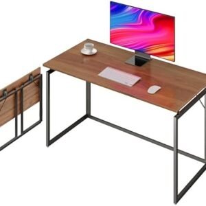 Folding Desk - 39.4” Wood Top Foldable Desk for Small Spaces | No Assembly Required Compact Desk for Home Office, Writing, and Study