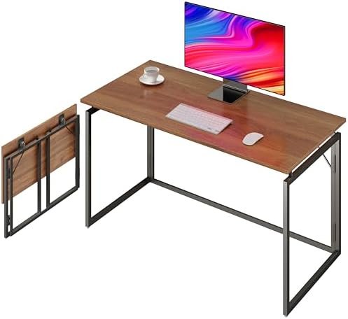 Folding Desk - 39.4” Wood Top Foldable Desk for Small Spaces | No Assembly Required Compact Desk for Home Office, Writing, and Study