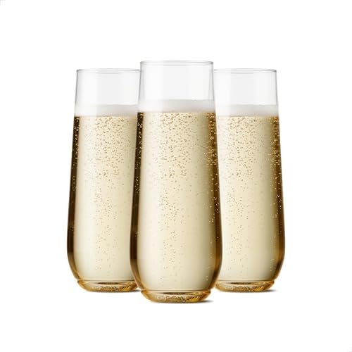 TOSSWARE POP 9oz Flute, Premium Quality, Recyclable, Unbreakable & Crystal Clear Plastic Champagne Glasses,Flute , 12 Count (Pack of 1)