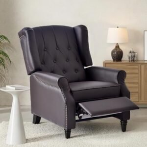 Softa Recliner Chair for Adults, Mid Century Wingback Pushback Accent Chair with Rivet Decoration, Tufted Upholstered Single Sofa Armchair for Living Room, Bedroom, Study (PU, Brown)