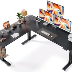 SIAGO L-Shaped Standing Desk - 75 x 63 Inch Adjustable Corner Standing Desk with Charging Station - L Shape Sit Stand Table with Memory Controller, Splice Board for Home Office