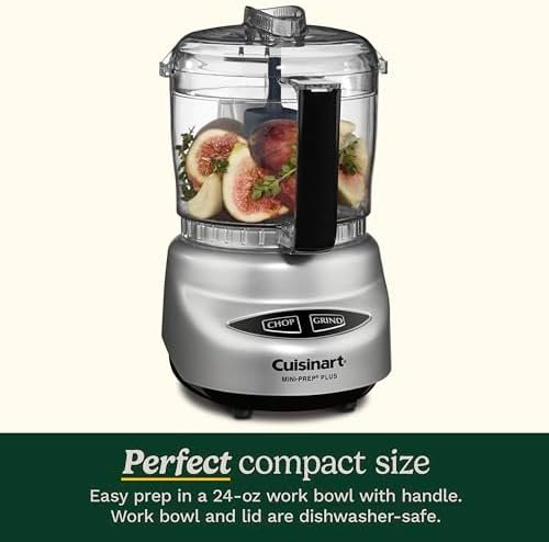 Cuisinart Mini-Prep Plus Food Processor, 24-Ounce Mini Food Processor to Chop Herbs, Vegetables, and Hard Cheese, 24-Ounce Work Bowl, Reversible Stainless Steel Blade, DLC-2ABC, Brushed Chrome