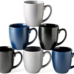 AmorArc 16oz Coffee Mugs Set of 6, Large Ceramic Coffee Mugs for Man, Woman, Dad, Mom, Modern Coffee Mugs Set with handle for Tea/Latte/Cappuccino/Milk/Cocoa. Dishwasher&Microwave Safe, Multi