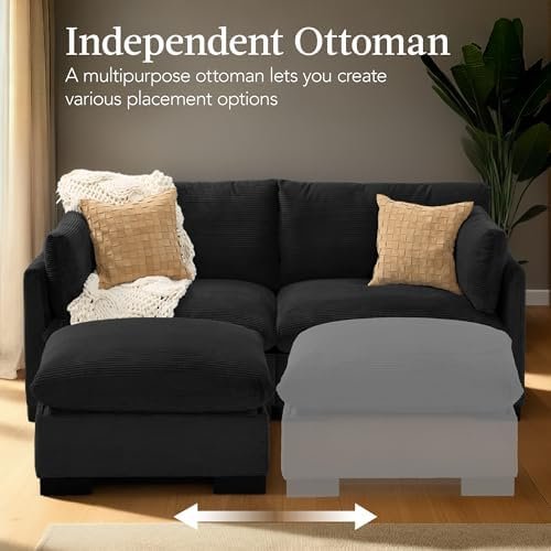 Best Choice Products Modern Loveseat Sofa for Living Room, Corduroy Recliner, Removable Cover, Spring Cushions, Solid Wood Frame, Easy Assembly for Small Spaces, 82in – Black