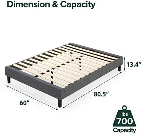 Zinus Curtis Upholstered Platform Bed Frame, Mattress Foundation, Wood Slat Support, No Box Spring Needed, Easy Assembly, Grey, Queen