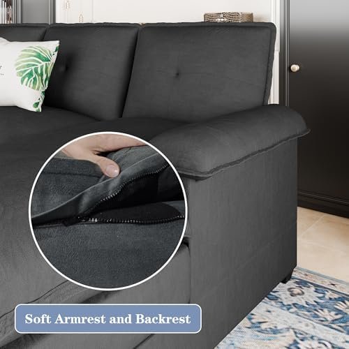 U Shaped Sectional Couches for Living Room,110" Modern Big Sofa Couch with Double Chaise,4 Seat Modular Sofa Couches with Thick Cushion & Soft Backrest,Black