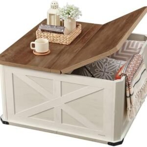 VASAGLE LIRY Collection - Farmhouse Coffee Table with Storage, Square Center Coffee Table for Living Room, with Hidden Compartment, Flip-Top Lids, Honey Brown and Rustic White ULCT232W73