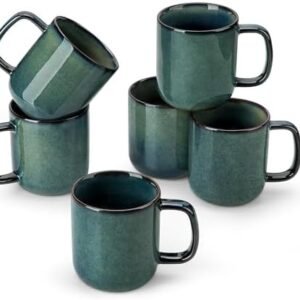 vancasso STARRY Coffee Mugs Set, 12 oz Ceramic Coffee Cups for Latte Hot Tea Cappuccino Cocoa Milk Stoneware Cups Set of 6, Dishwasher & Microwave Safe, Green