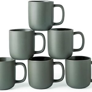 AmorArc 14oz Coffee Mugs Set of 6, Ceramic Coffee Mugs with Large Handle & Wavy Rim for Latte/Hot Cocoa/Tea, Stylish Coffee Mugs for Men Women. Oven,Dishwasher&Microwave Safe, Reactive Glaze