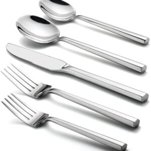 Alata Hexagon 40-Piece Forged Silverware Set Stainless Steel Flatware Set Cutlery Set,Service for 8,Mirror Finish,Dishwasher Safe