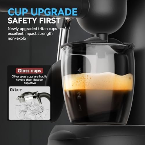 XIXUBX Coffee Machine, 3.5 Bar Espresso & Cappuccino Machine with Steam Wand, Compact Design Coffee Maker for Latte, Safety Lock & Tritan Cups, 800w, Black