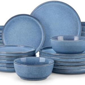 vancasso ANYA 24 Pieces Plates and Bowls Set, Blue Dinnerware Sets, Reactive Glaze Dishes Set for 6, Ceramic Dishware Sets Kitchen Dinner Set, Microwave & Dishwasher Safe