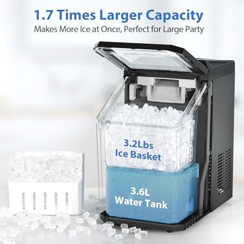 Nugget Ice Maker Countertop, 55 lbs/Day, Rapid Ice Release in 5 Mins, Self-Cleaning Chewable Ice Machine with Stainless Steel Housing for Home Kitchen, Black