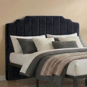 Queen Headboard Only - Black Velvet Upholstered Headboard for Bed, No Assembly Required, Pure Sponge Design, Place Between Bed & Wall, Vertical Stripe with Stepped Crown Top Edge