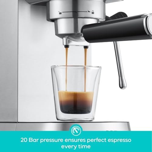 CASABREWS CM5418 Espresso Machine 20 Bar, Compact Espresso Maker with Steam Milk Frother, Stainless Steel Coffee Machine with 34oz Removable Water Tank for Cappuccino, Small Latte Machine, Silver