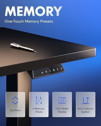 FLEXISPOT EN1 One-Piece Standing Desk, 48"x24" Seamless Desktop Electric Height Adjustable for Home Office, Study Rooms & Multi-Device Workstations, Black