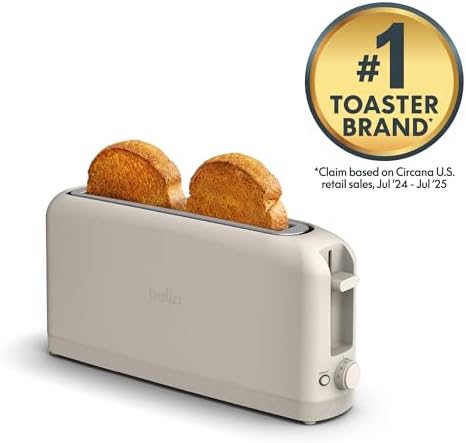bella 2 Slice Slim Toaster, Fits-anywhere™ Kitchenware, 6 Setting Shade Control with Reheat & Cancel Buttons, Fits sourdough, 10” Long Slot, Anti Jam & Auto Shutoff, 900 Watt, Oatmilk