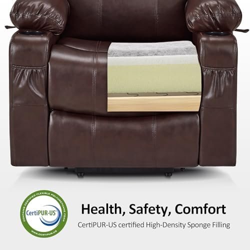MCombo Electric Power Lift Recliner Chair Sofa with Massage and Heat for Elderly, 3 Positions, 2 Side Pockets, and Cup Holders, USB Ports, Faux Leather 7040 (Dark Brown, Medium)