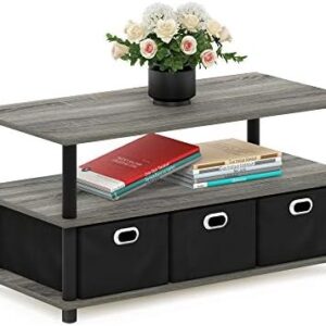 FURINNO Turn-N-Tube Coffee Table, 31.22D x 15.5W x 15.8H in, French Oak Grey/Black/Black