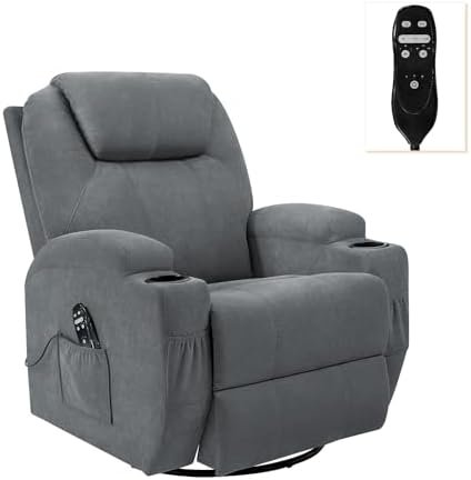 Flamaker Rocking Chair Recliner Chair with Massage Swivel Ergonomic Lounge Chair Classic Single Sofa with 2 Cup Holders Side Pockets Living Room Chair Home Theater Seat (Gray)