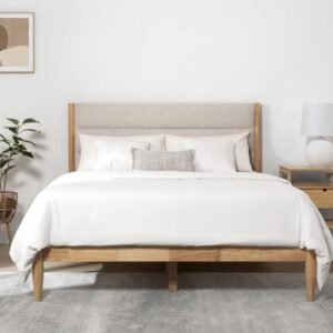 Wood Bed Frame with Headboard Upholstered Platform Mattress Foundation,Strong Wooden Slat Support,No Box Spring Needed