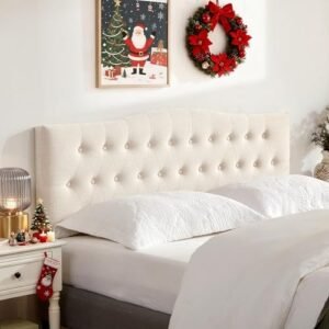 Tufted Upholstered Headboard Queen Size, Sturdy and Durable Solid Wood Bed headboard, Fabric Headboard Adjustable Height from 37” to 51”, Modern Button Diamond Design Head Board, Beige
