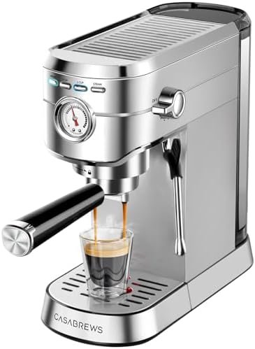 CASABREWS CM5418 Espresso Machine 20 Bar, Compact Espresso Maker with Steam Milk Frother, Stainless Steel Coffee Machine with 34oz Removable Water Tank for Cappuccino, Small Latte Machine, Silver