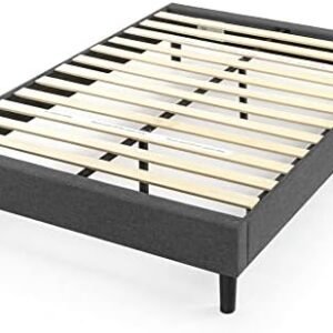 Zinus Curtis Upholstered Platform Bed Frame, Mattress Foundation, Wood Slat Support, No Box Spring Needed, Easy Assembly, Grey, Queen