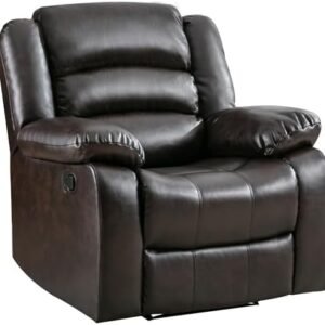 ANJ Manual Recliner Chair, Breathable Faux Leather Reclining Chairs with Overstuffed Arm and Back, Living Room Single Sofa Recliners (Dark Brown)