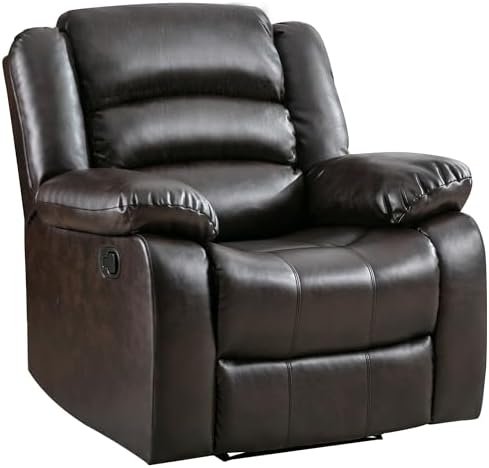 ANJ Manual Recliner Chair, Breathable Faux Leather Reclining Chairs with Overstuffed Arm and Back, Living Room Single Sofa Recliners (Dark Brown)