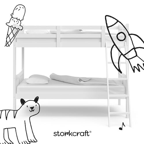 Storkcraft Caribou Bunk Bed Twin Over Twin Bunk Bed (White) - GREENGUARD Gold Certified, Twin Bunk Beds for Kids, Converts to 2 Individual Twin Beds, Bunk Beds for Kids
