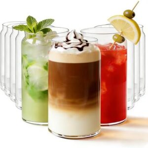 Etolies Drinking Glasses Set of 10, 17oz Can Shaped Glass Cups, Clear Highball Glasses, Cute Coffee Tumbler Glass, Ideal for Cocktails, Iced Coffee, Tea, Soda, Whiskey, Water, Beer and Gift