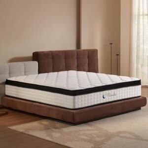 Queen Mattress 12 Inch, Medium Firm Hybrid Mattress in a Box, Memory Foam & Individually Pocketed Springs for Pressure Relief & Motion Isolation, Strong Edge Support, White & Black