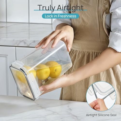 Airtight Food Storage Containers with Lids, Vtopmart 24 pcs Plastic Kitchen and Pantry Organization Canisters for Cereal, Dry Food, Flour and Sugar, BPA Free, Includes 24 Labels,Black