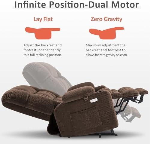 MCombo Oversized Power Lift Recliner Chair for Elderly, Dual Motor Lift Chair with Heat and Massage, Lay Flat Lift Chair for Big and Tall, Cup Holders, Fabric R7891 (Oversize, Mocha)