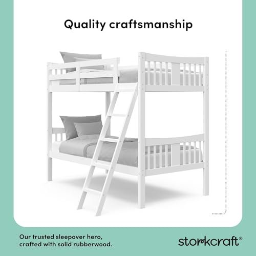 Storkcraft Caribou Bunk Bed Twin Over Twin Bunk Bed (White) - GREENGUARD Gold Certified, Twin Bunk Beds for Kids, Converts to 2 Individual Twin Beds, Bunk Beds for Kids