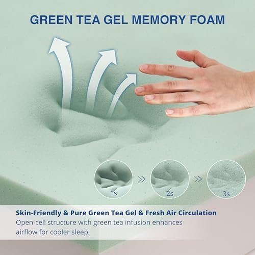 12 Inch King Green Tea Memory Foam Mattress for Cool Sleep & Pressure Relief, Bed in a Box, Removable Cover No Fiberglass, CertiPUR-US Certified