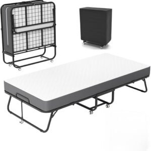 75" x 31" Folding Bed with Mattress for Adults, Portable Rollaway Beds with Memory Foam Mattress & Super Strong Frame, Convenient Foldable Roll Away Bed for Storage