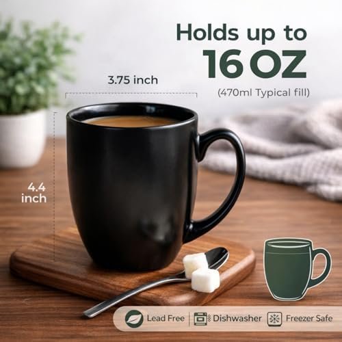 AmorArc 16oz Coffee Mugs Set of 6, Large Ceramic Coffee Mugs for Man, Woman, Dad, Mom, Modern Coffee Mugs Set with handle for Tea/Latte/Cappuccino/Milk/Cocoa. Dishwasher&Microwave Safe, Multi
