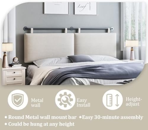 BSHOMGI Headboards Queen Size Bed Headboard Wall Mounted Headboards for Bed with Linen Upholstery Cabeceras De Cama Hanging Headboard for Bedroom (Beige, Queen)