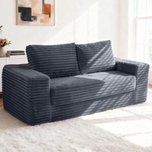 62" Convertible Sofa Bed, 4 in 1 Folding Couch Bed with Corduroy Fabric & 2 Pillows, Pull Out Floor Couch for Living Room, Bedroom, Apartment (Dark Grey)