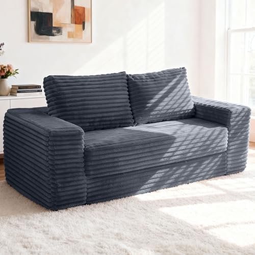 62" Convertible Sofa Bed, 4 in 1 Folding Couch Bed with Corduroy Fabric & 2 Pillows, Pull Out Floor Couch for Living Room, Bedroom, Apartment (Dark Grey)