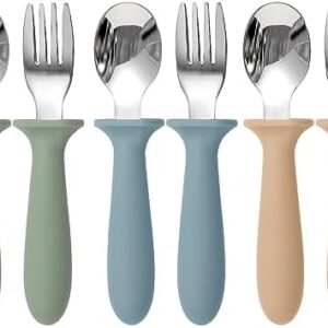 Toddler Utensils, 6 Pack kids Silverware Set with Silicone Handle, 18/8 Stainless Steel Children Safe Forks and Spoons, Dishwasher Safe